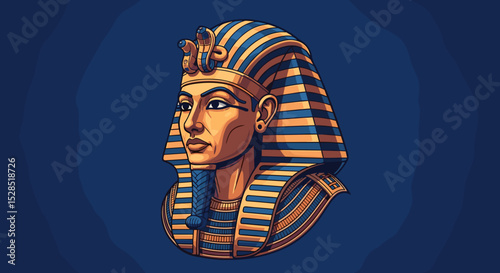 Ancient Egyptian Pharaoh Portrait Vector Art Illustration