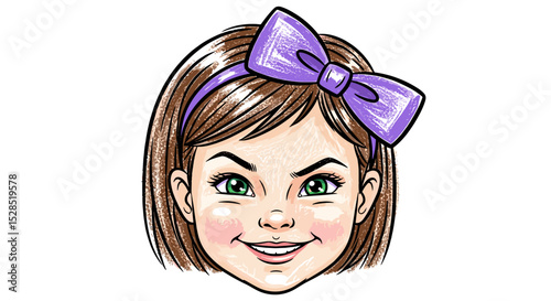 Cartoon Girl with Violet Headband Close Up