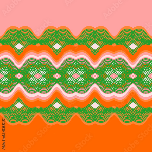 70s Retro Orange Pink Lime Lace Seamless Repeat