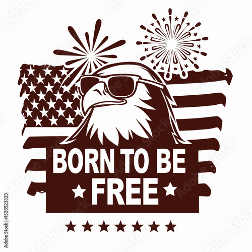 Eagle wearing sunglasses with fireworks and American flag background