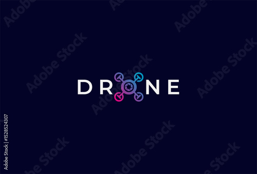 Drone Logo, Letter O with drone combination in text Drone typography logo, vector illustration