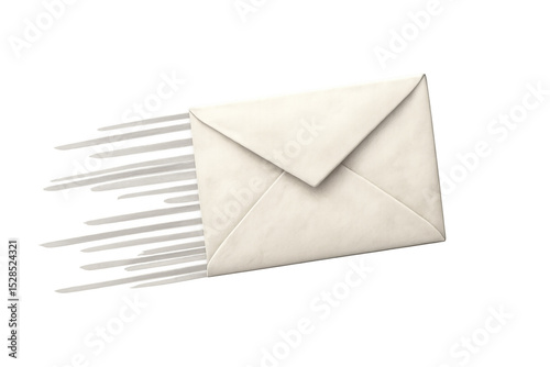 Closed white envelope moving fast, creating a motion blur effect, isolated on transparent background