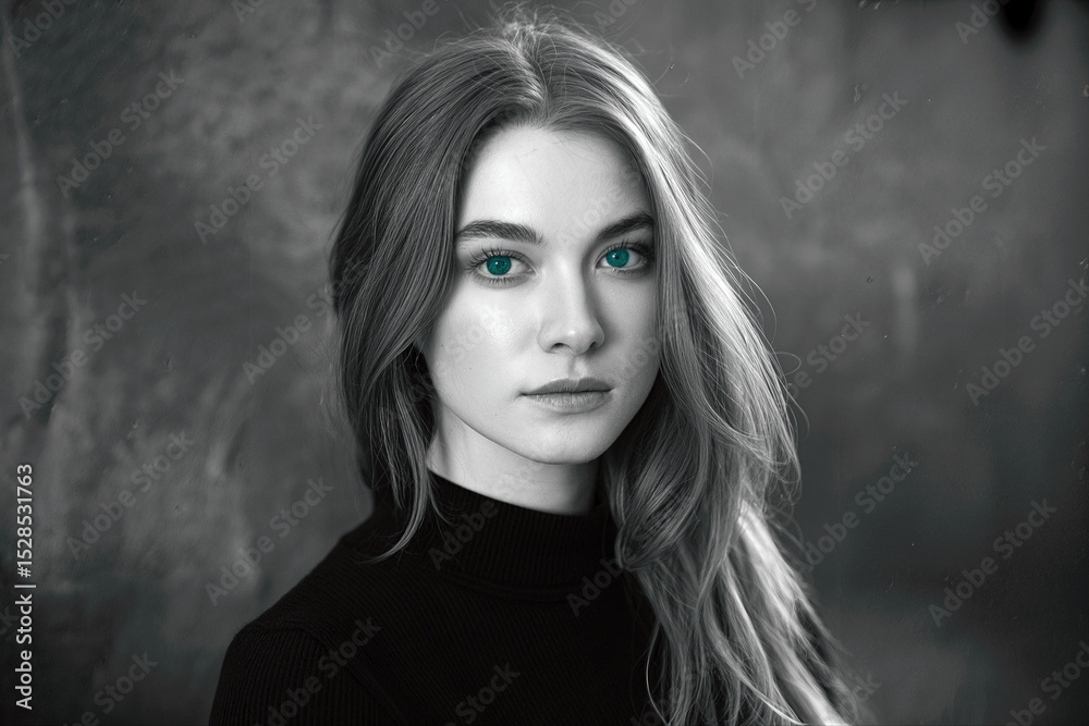 Fototapeta premium Portrait of a young woman with striking green eyes