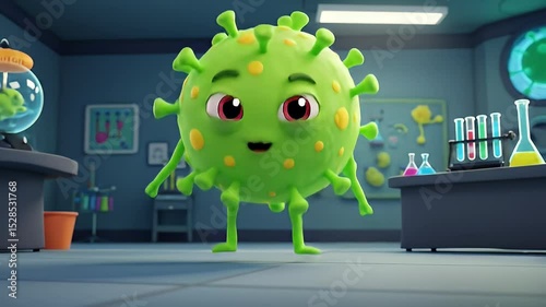 Virus Chromosome Character Illustration with a Happy Green Cartoon Microbe