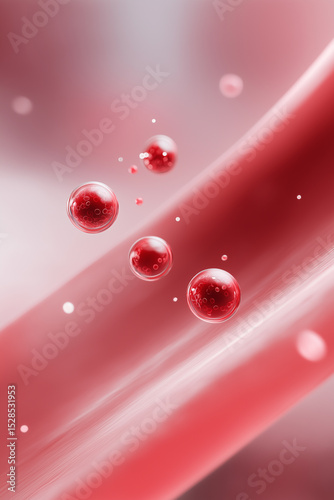 Red spheres floating amidst a fluid backdrop showcasing movement and depth in an abstract composition