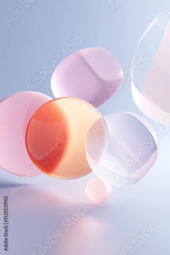 Colorful translucent shapes float softly on a light background creating an abstract design that evokes calmness and creativity