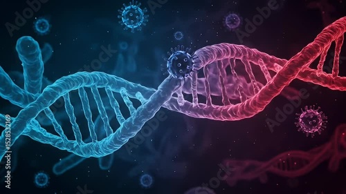 Virus Chromosome Structure with Glowing DNA Helix in Futuristic 3D Rendering
