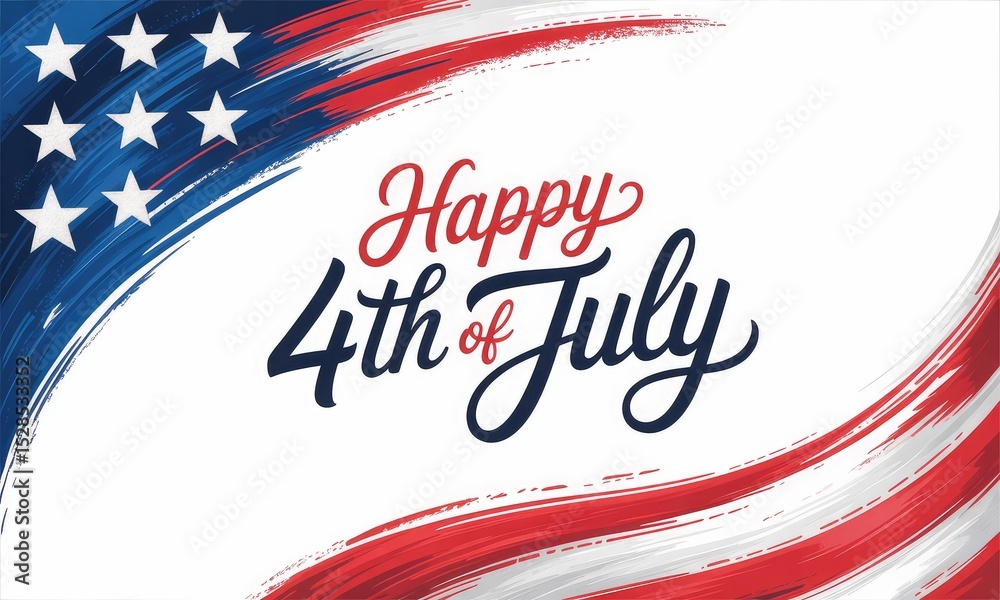 Obraz premium Happy 4th of july patriotice flag design with brushstrokes