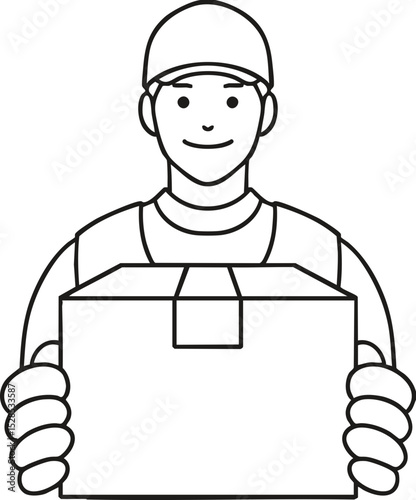 Delivery driver holding a line drawing delivery box