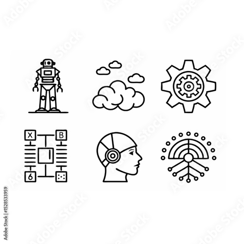 Artificial Intelligence and Technology Line Icons Set