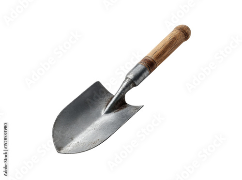 Vintage garden trowel with wooden handle isolated on black background, Isolated On Transparent Background