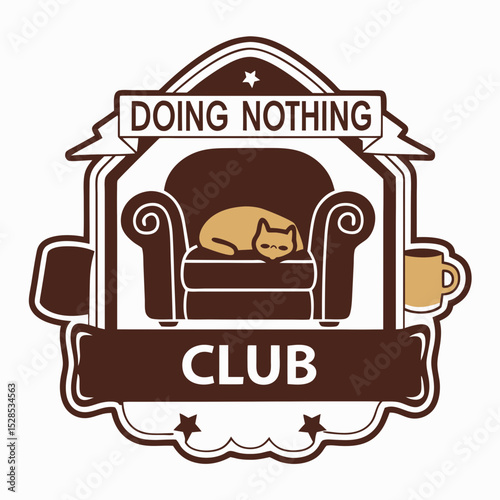 Cat lounging on a chair in a cozy club logo