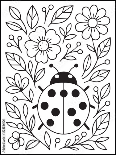 Butterfly and  Flower Coloring Page – Printable Black and White Floral Line Art for Kids and Adults to Relax and Enjoy Coloring Fun