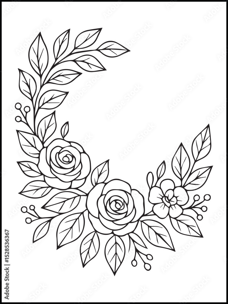 Fototapeta premium Butterfly and Flower Coloring Page – Printable Black and White Floral Line Art for Kids and Adults to Relax and Enjoy Coloring Fun