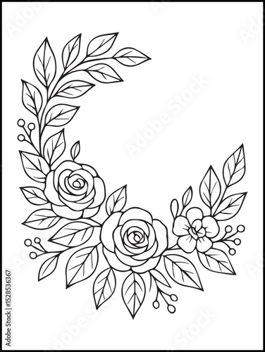 Butterfly and  Flower Coloring Page – Printable Black and White Floral Line Art for Kids and Adults to Relax and Enjoy Coloring Fun