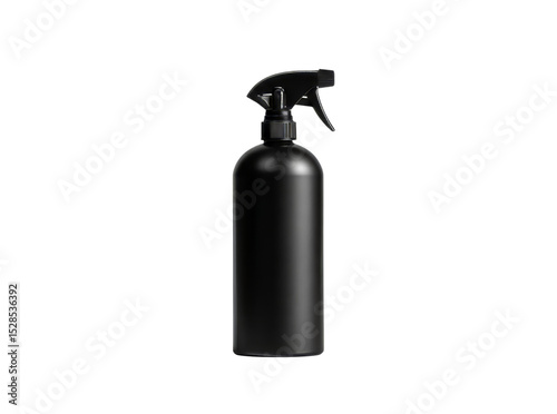 Black plastic spray bottle mockup isolated on black background, Isolated On Transparent Background
