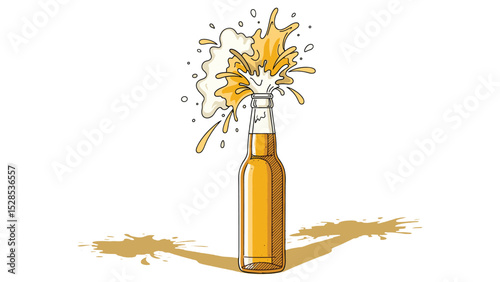 Exploding Beer Bottle Vector – Splash Foam Cartoon Drink Illustration