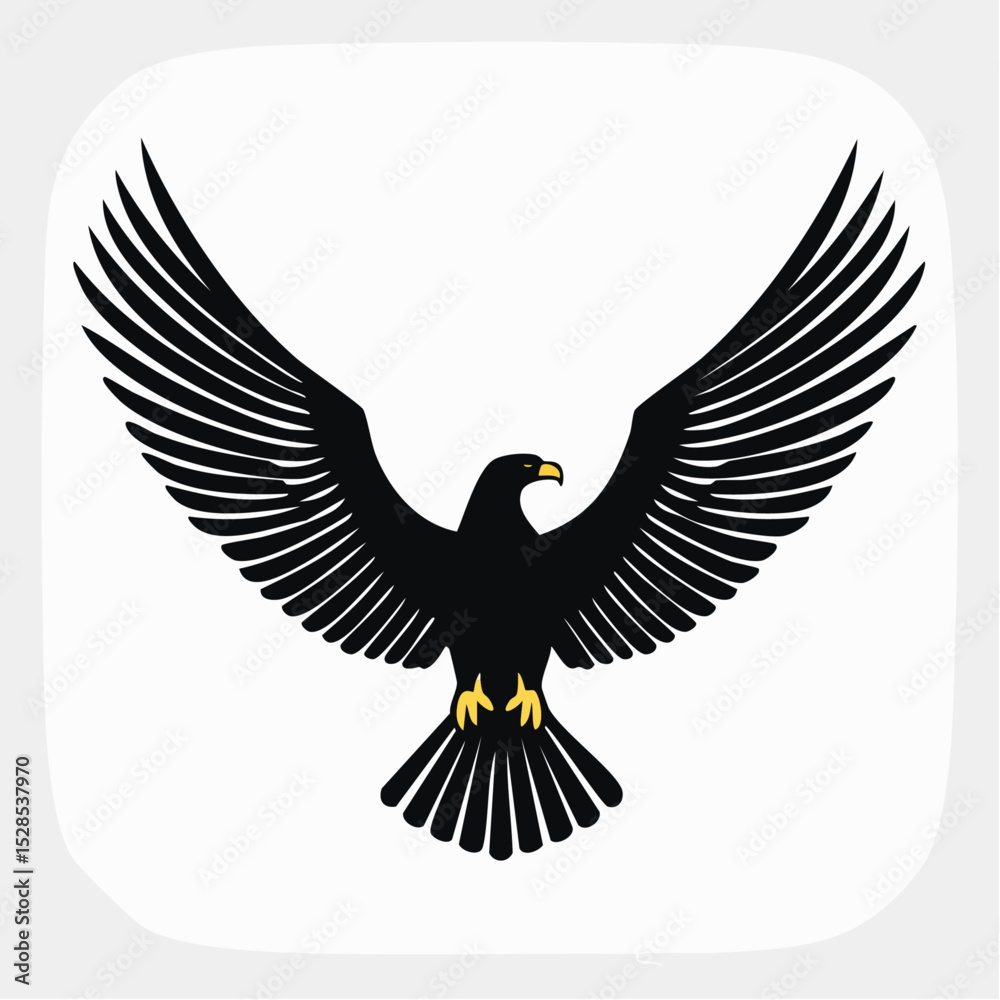 Fototapeta premium Black eagle illustration with outstretched wings on a clean white background