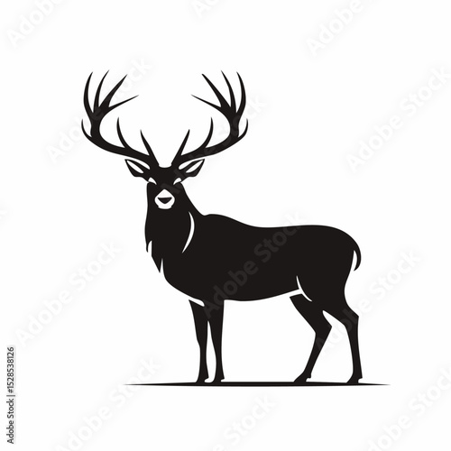 Majestic black silhouette illustration of a stag deer with large impressive antlers