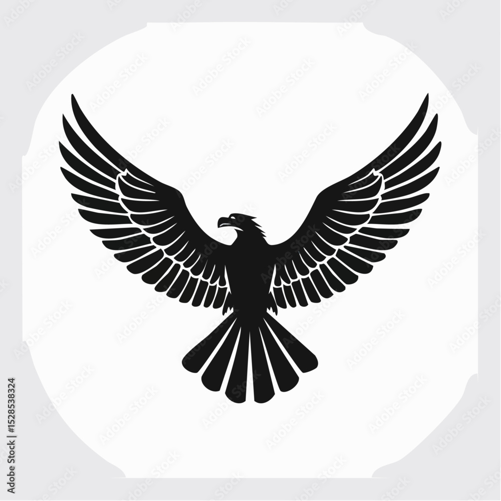 Obraz premium Vector illustration of a majestic eagle with outstretched wings in black and white