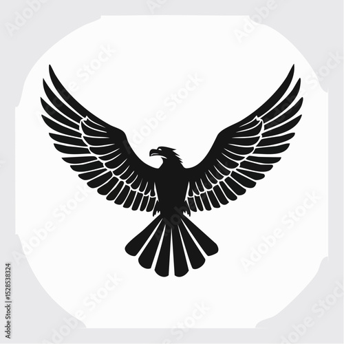 Vector illustration of a majestic eagle with outstretched wings in black and white