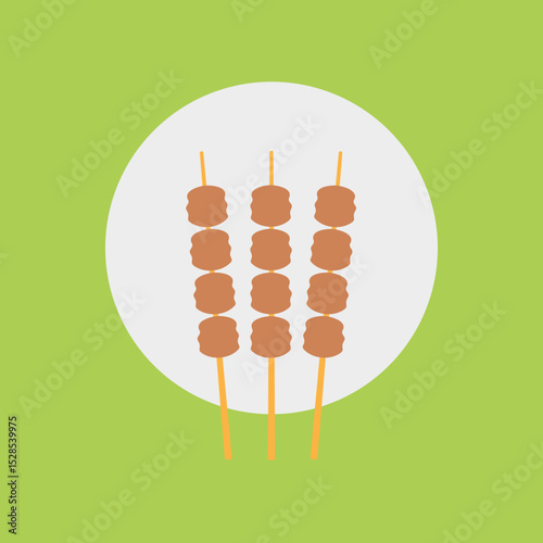 Satay madura indonesia traditional food vector illustration. Sate Indonesian street food with plate and green background