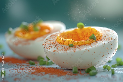 Healthy Plated Breakfast. Delicious Boiled Eggs with Fresh Herbs and Spices - Nutritious and Tasty Appetizer Snack