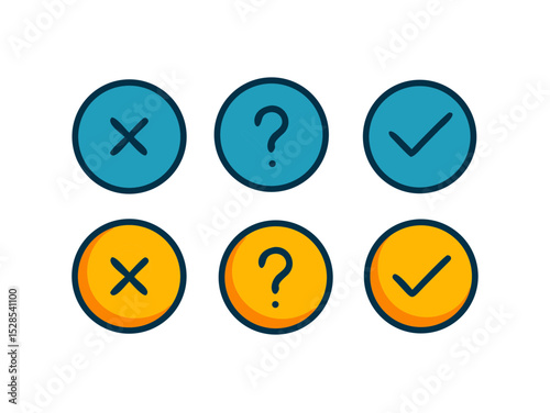Colorful Check Mark, Cross, and Question Mark Icon Set Yes, No, Maybe Buttons
