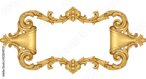 Ornate golden baroque frame design element isolated on white background