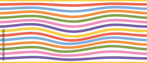 Seamless doodle pattern with vibrant wavy lines. Fun rainbow colorful background for creative projects, textiles, and wallpapers.