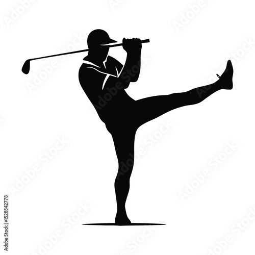 Golf player silhouette illustration with a female figure in black vector style
