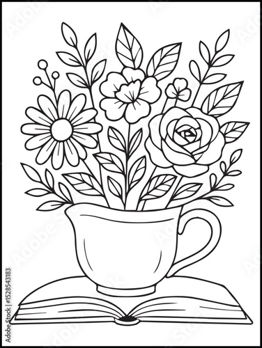 Swirly Floral Coloring Page – Bold and Easy Printable Flower and Leaf Line Art for Kids and Adults to Relax and Enjoy Coloring