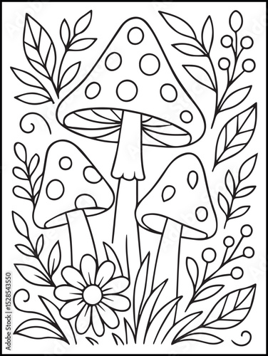 Swirly Floral Coloring Page – Bold and Easy Printable Flower and Leaf Line Art for Kids and Adults to Relax and Enjoy Coloring