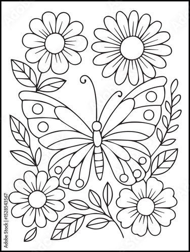 Swirly Floral Coloring Page – Bold and Easy Printable Flower and Leaf Line Art for Kids and Adults to Relax and Enjoy Coloring