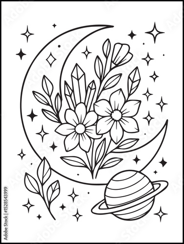 Swirly Floral Coloring Page – Bold and Easy Printable Flower and Leaf Line Art for Kids and Adults to Relax and Enjoy Coloring