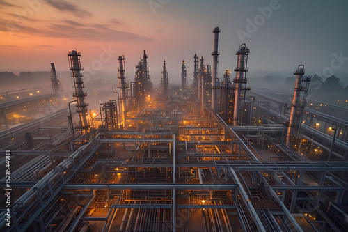 Wallpaper Mural Industrial Plant at Sunset with Steel Structures and Chimneys Generative AI Torontodigital.ca