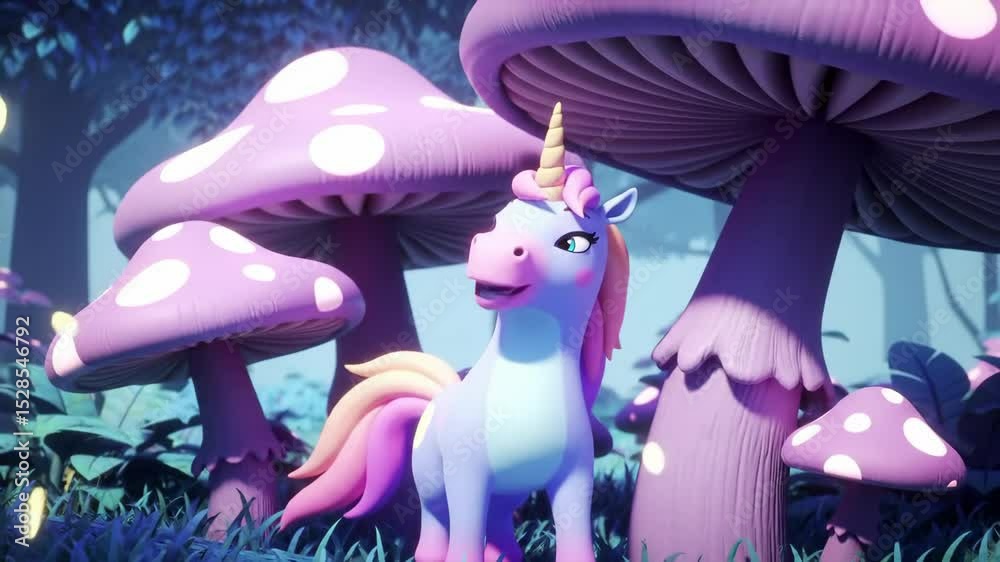 Pastel unicorn fantasy woodland scene