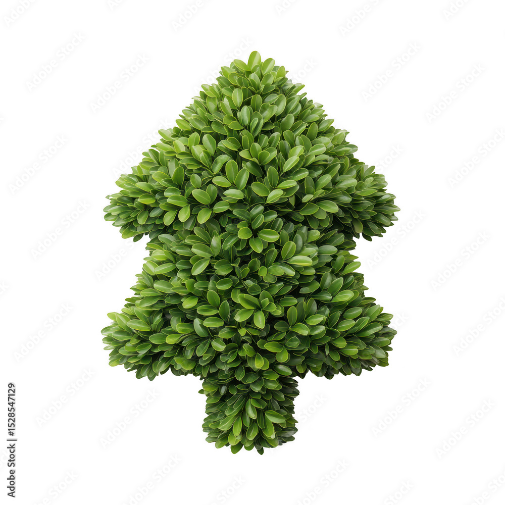 Fototapeta premium Lush, green tree shaped like arrowhead, composed of dense, vibrant leaves, stands against plain background, symbolizing nature and growth
