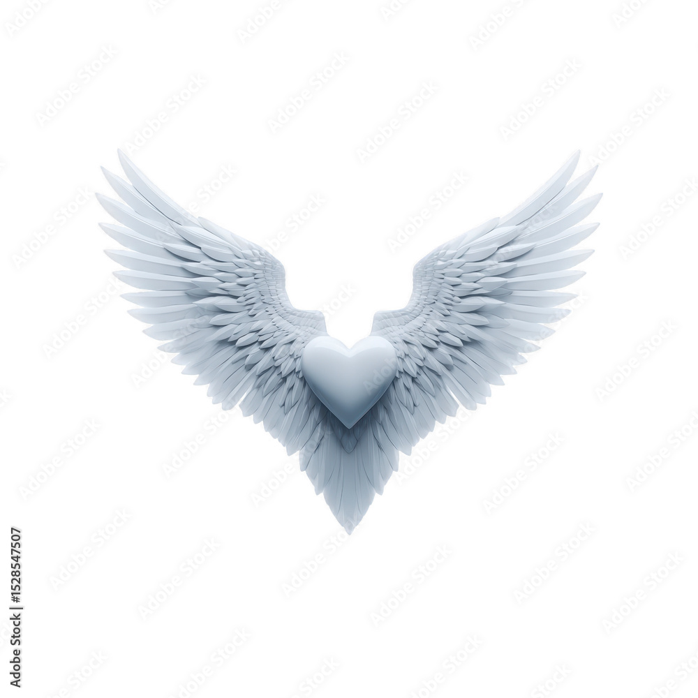Obraz premium Heart with angel wings symbolizes love and protection, featuring white feathers and serene design. This evokes feelings of peace and spirituality