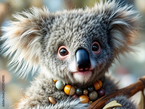 Cute Round Koala Art in Pastel Watercolor Style