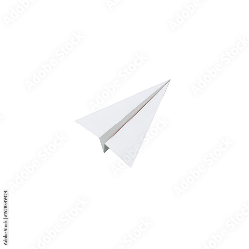 Simple white paper airplane is isolated on plain background, showcasing its sleek and minimalist design. paper plane is folded neatly, highlighting its aerodynamic shape