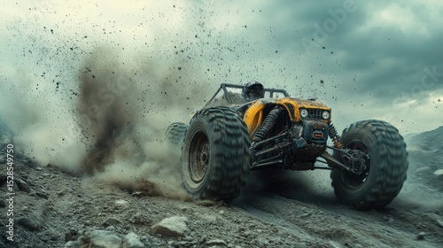 Yellow Off-Road Vehicle Driving on Rocky Terrain