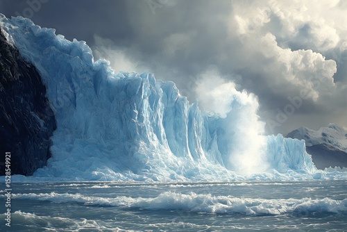 Title. Dramatic Arctic Glacier and Waterfall. Exploring Polar Natural Landscapes Amidst Climate Change