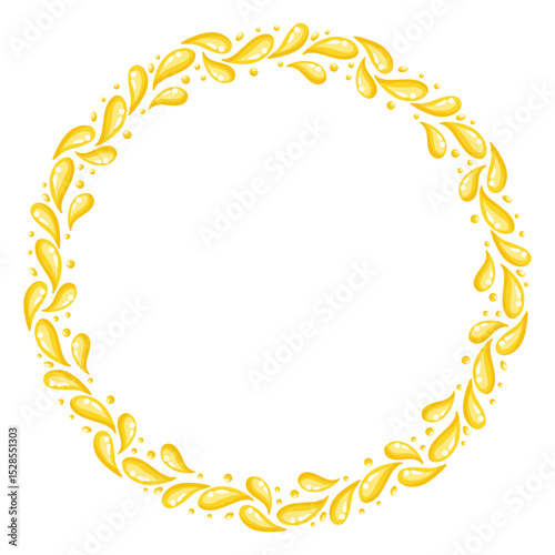 Cartoon lemon juice splash frame with yellow drops. Vector isolated illustration on white background