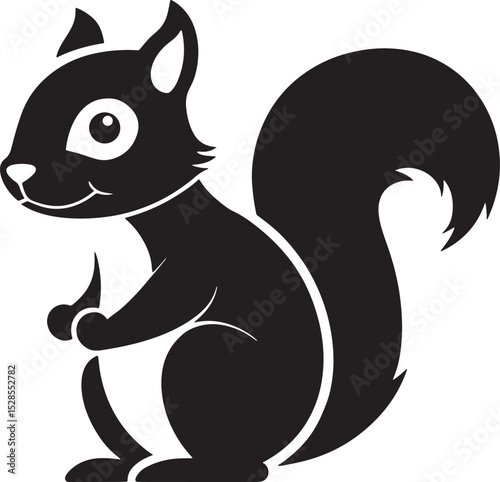 Cute squirrel silhouette isolated on white background