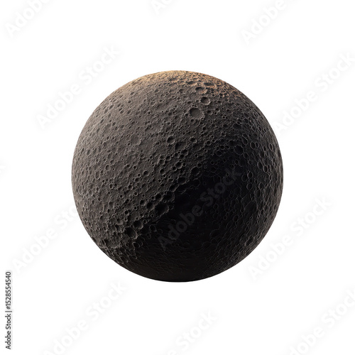 Detailed image of cratered celestial body, possibly moon or asteroid, with textured surface and varying shades of gray and brown. surface features numerous craters and rugged terrain