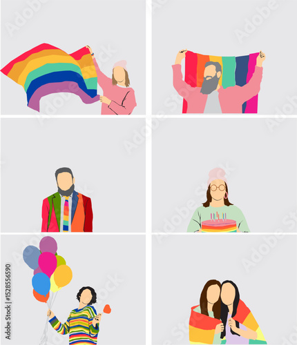  people half length vector illustration group collection LGBT pride month