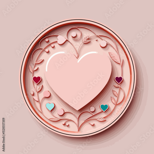 Blush Pink Heart Centerpiece-Romantic Love Theme-Elegant Valentine's Day Design-Floral Heart Wreath-Pastel Heart Frame-Sweet Heart Illustration