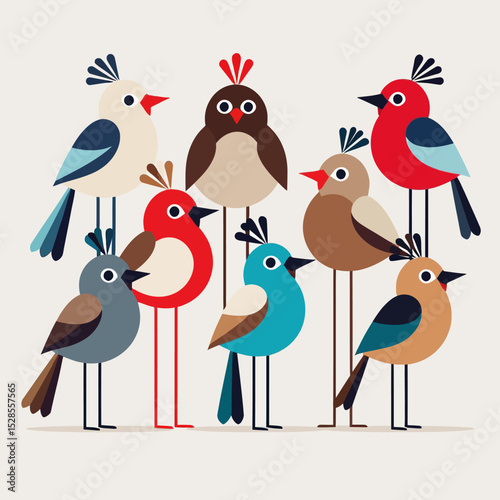Colorful Bird Illustration - Whimsical Cartoon Birds - Cute Bird Art Design- Retro Style Bird Drawing- Playful Avian Graphic- Minimalist Bird Motif_