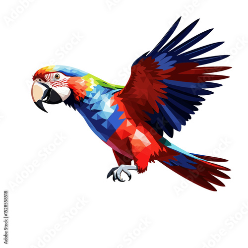 Colorful Parrot Illustration- Geometric Macaw Artwork- Tropical Bird Graphic- Vibrant Polygon Design- Exotic Wildlife Art- Avian Print